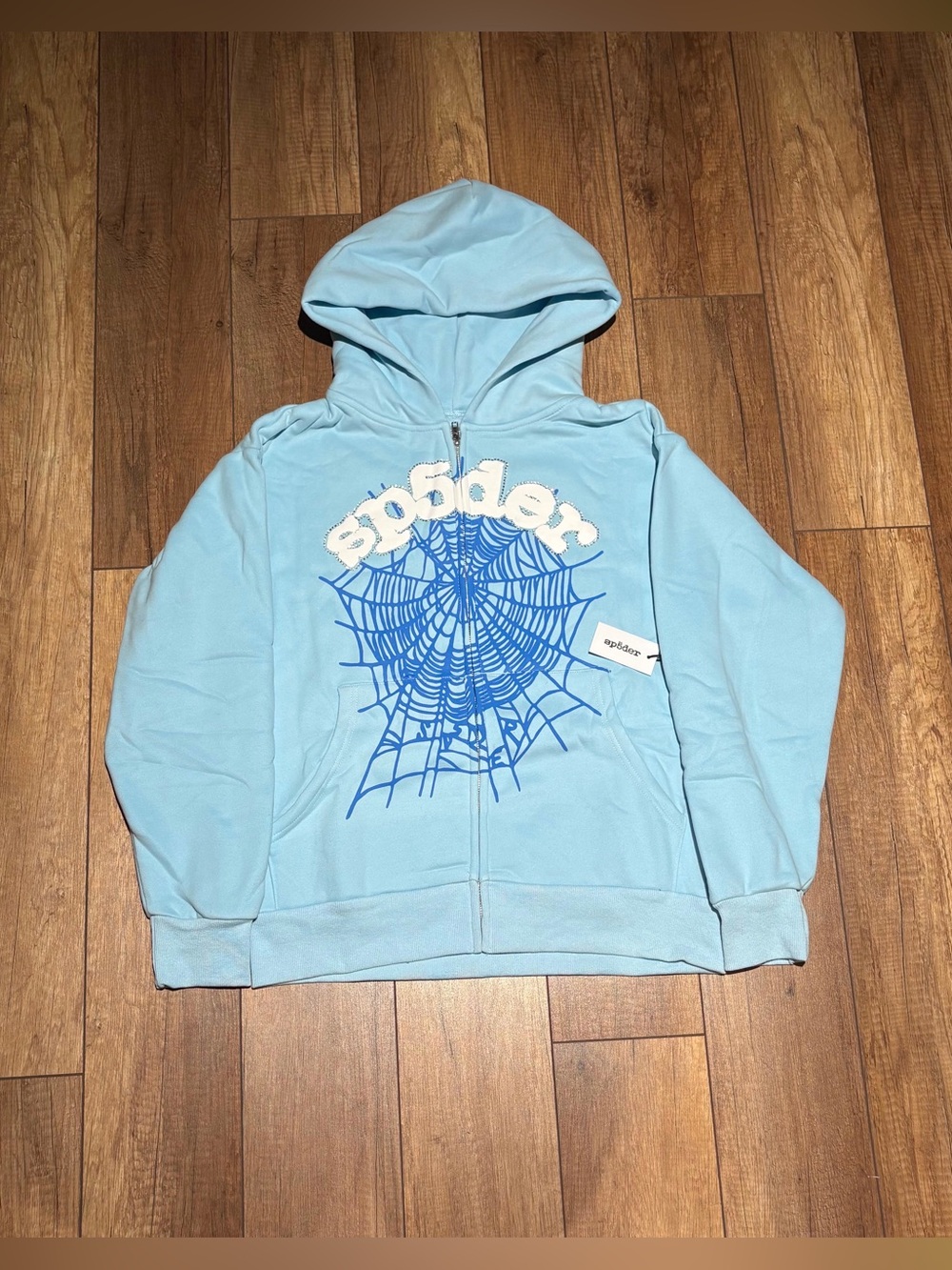 Sp5der Light Baby Blue OG Web Zip Up Hoodie Sweater Brand New Size M